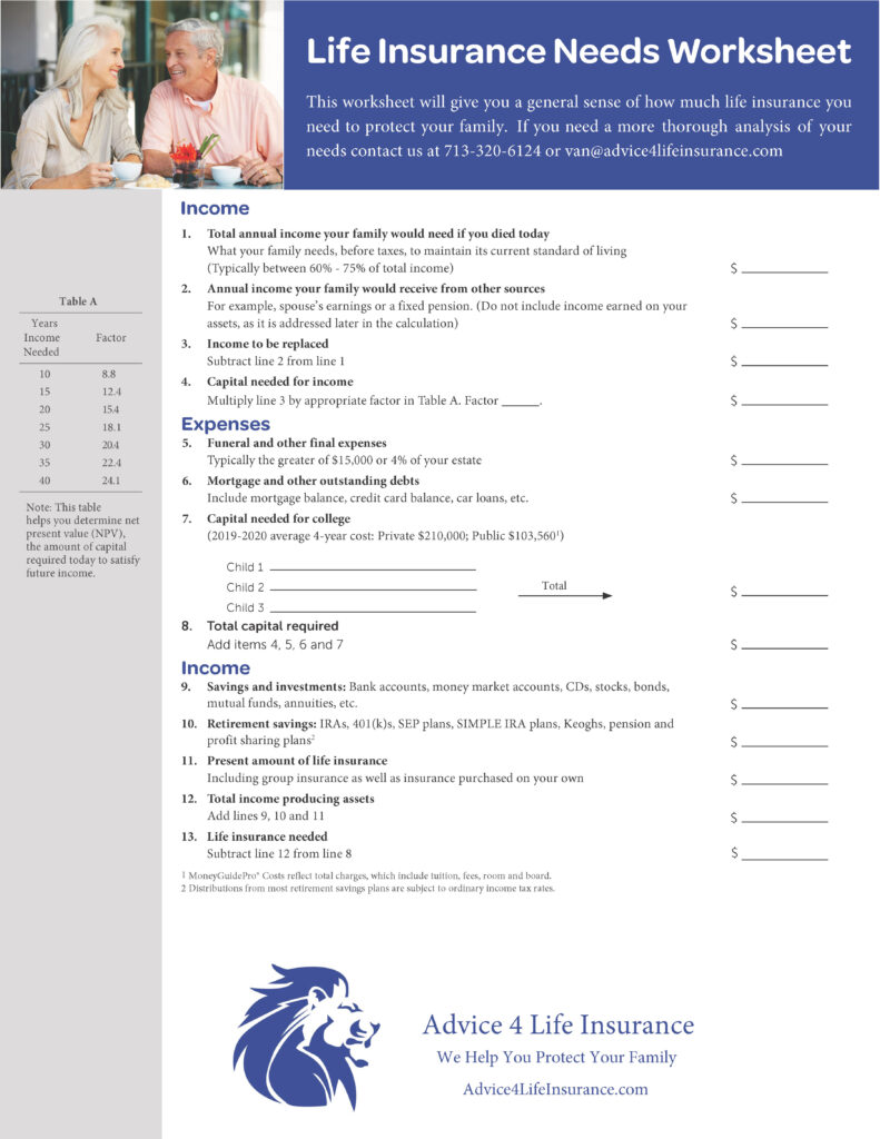 life insurance worksheet